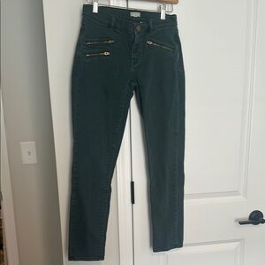 J Crew Stretch Zippered Green Skinny Jean Size 25
